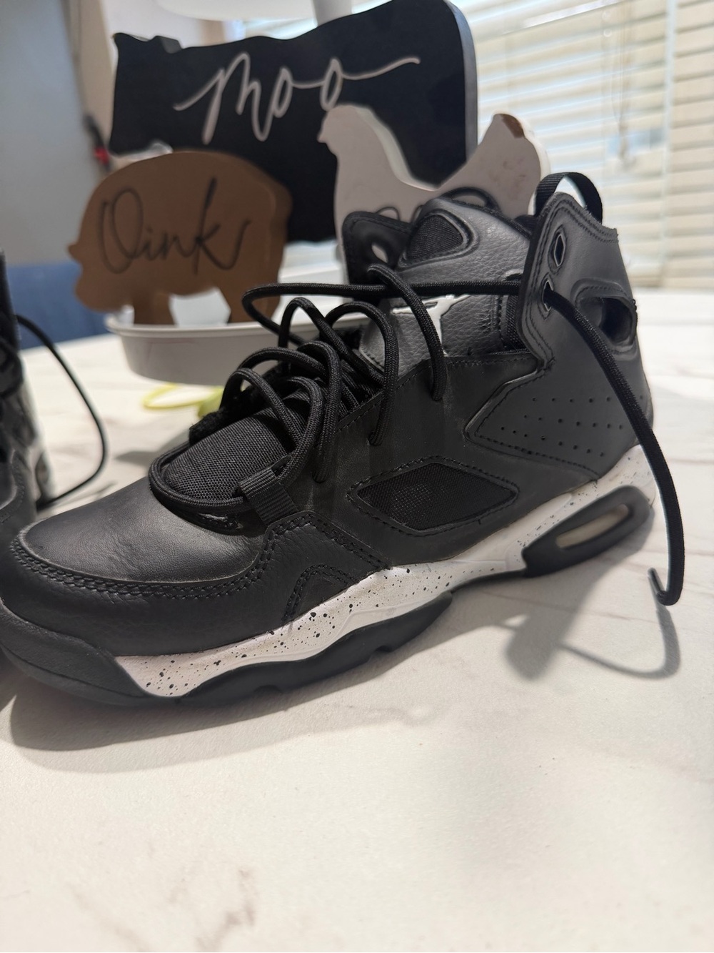 Jordan Kids Black and White High-Top Sneakers with Speckled Midsole